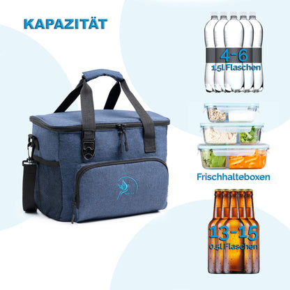 Obic's small 20l cooler bag with cool pack, foldable lunch box - thermal insulated picnic bag in blue for beach, work, car & lunch - insulated food bag for on the go.