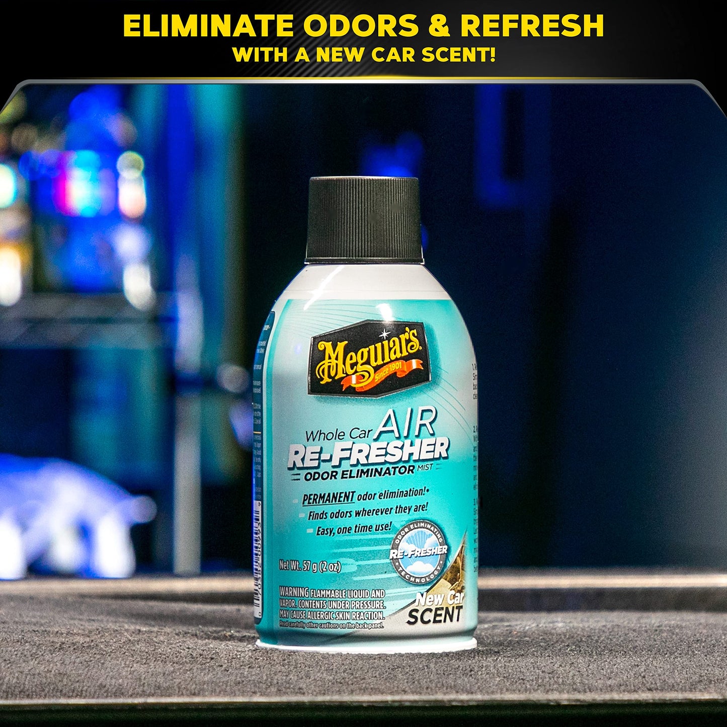 Meguiar's Air Re-Fresher New Car eliminates odors like smoke and pet smells, leaving a long-lasting fresh scent in your vehicle. G16402EU- 59ml.