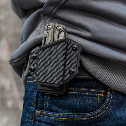 TACTICAL GEEK TX1 Multitool Sheath, EDC Multi-Tool Sheath Holder Holster, Adjustable Sheath with Back Clip for Belt, Multi-Tool Not Included, Black Carbon Fiber Pattern
