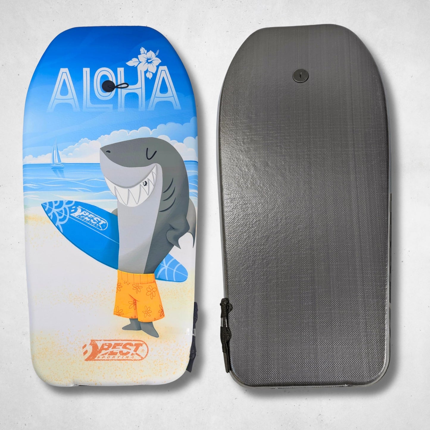 BEST SPORTING Bodyboard Kids - Lightweight surfboard for beach, ocean & pool | 92 x 46 x 5 cm | Various designs available | Includes leash for secure grip (Aloha)