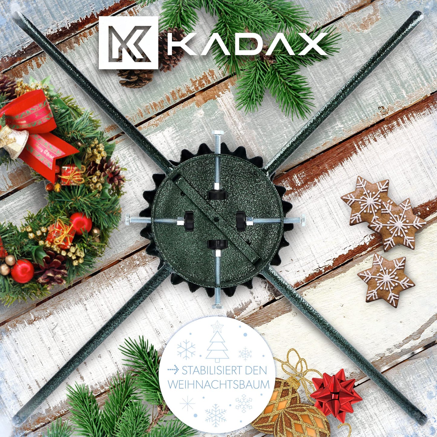 KADAX Steel Christmas Tree Stand, Sturdy Tree Stand with Water Bowl, XXL Tree Stand with Swivel Plate System, Stand for Tree, Various Sizes (Width: 73 cm, Green)