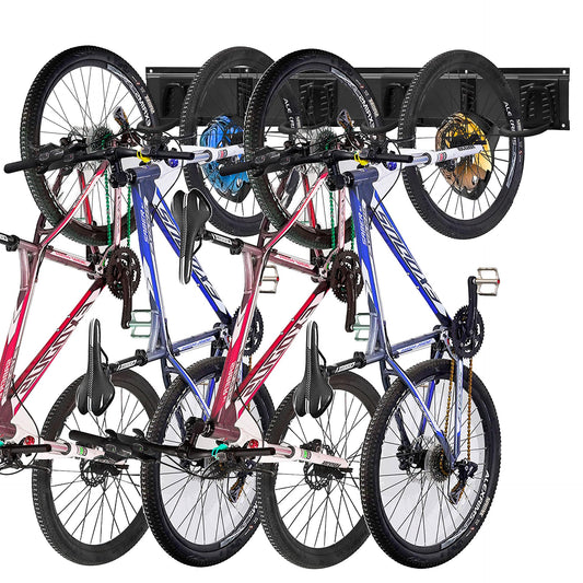 Mimoke bike wall mount adjustable vertical bike hanger wall for e-bike, MTB, and road bike | Bike wall holder for bikes and helmet hooks (for 4 bikes)