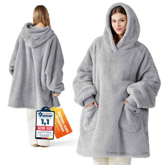 BEDSURE Hoodie Blanket with Sleeves - Snuggle Sweatshirt as Gifts for Women - Wearable Blanket for Adults with Sleeves Soft Warm Gifts for Girlfriend Mothers, Gray 95x85 cm
