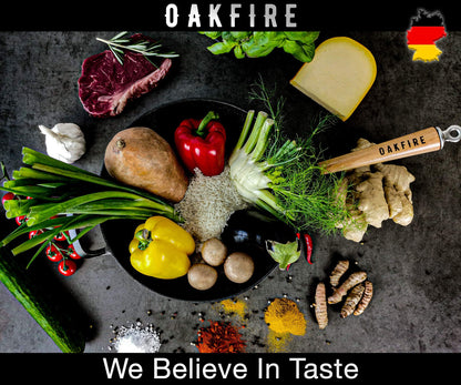 Oakfire cast iron wok pan 31cm with non-stick patina, lid & wooden handle - Large wok pan for induction - High-quality cast iron wok for induction cooker - The perfect wok for gas grill.