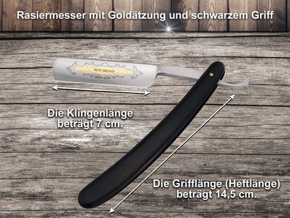 InstrumentsNRW Solingen straight razor set with wooden handle and gold etching - Traditional for men - Brown, Gold - Made in Germany
