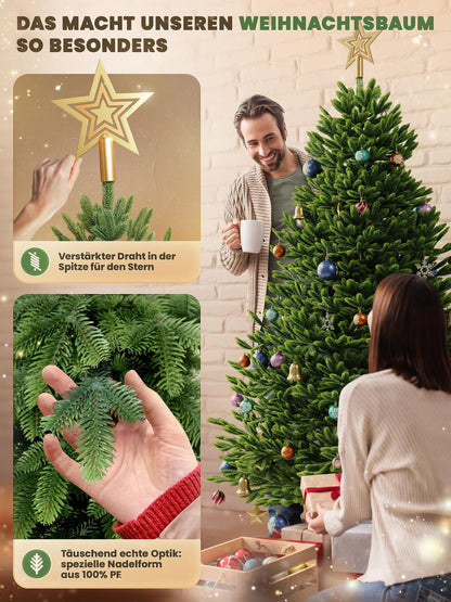 Artificial Christmas tree 180cm - 100% injection-molded Nordman fir with LED lights | Premium lifelike tannenbaum including FSC wood stand & storage bag.