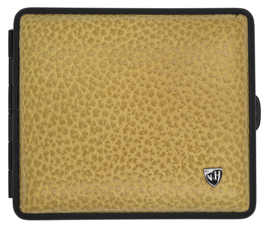 1912 VOM HOFE MANUFACTURE Cigarette Case Genuine Leather, Handmade in Germany, Beige lizard with matte black frame, 85mm, fits 18 cigarettes - Case, Cigarette Holder