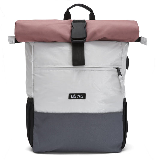 Ela Mo women's backpack - rolltop design - laptop backpack for women - anti-theft bag for school, college, business (Peach)