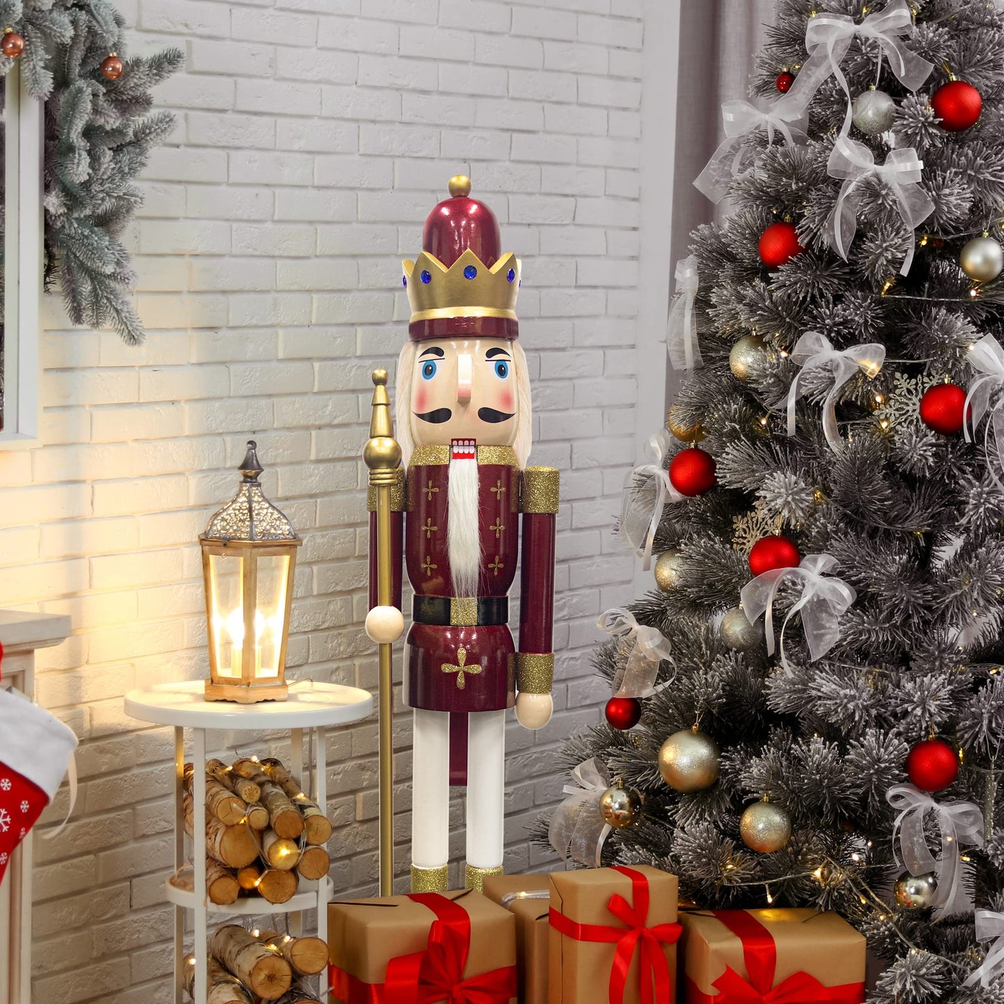 AI Store 120 cm Christmas Nutcracker Lifesize Large XXL Wooden Nutcracker Figure Christmas Decoration (Red King)