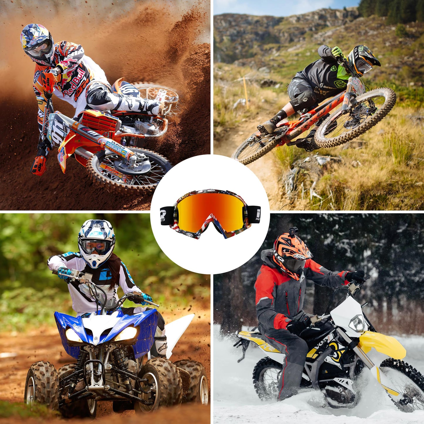 IIQBOVEN Motorcycle Goggles, Motocross Goggles, Dirt Bike Goggles, ATV Goggles, Off Road Goggles, Cycling Goggles, MX Goggles for Men Women Youth Fit Over Glasses UV400 Windproof Dustproof MTB Goggles