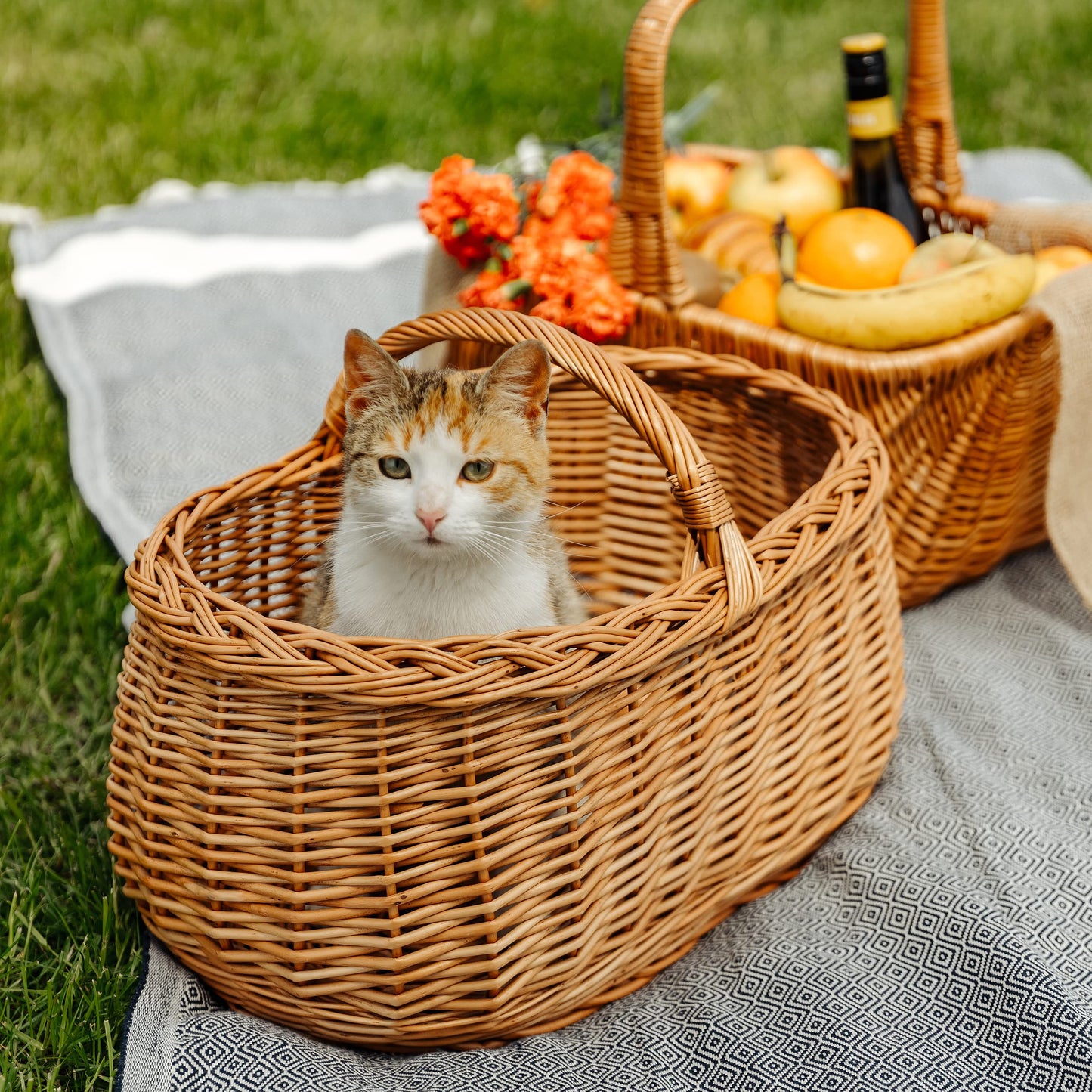 Creative Home Large Picnic Basket Wicker Basket with Handles Shopping Basket Car Basket | 45 x 32 x 34 cm (+/- 1 cm) | Large, Lightweight | Natural Brown | Handwoven | Versatile, Durable Easter Basket Woven