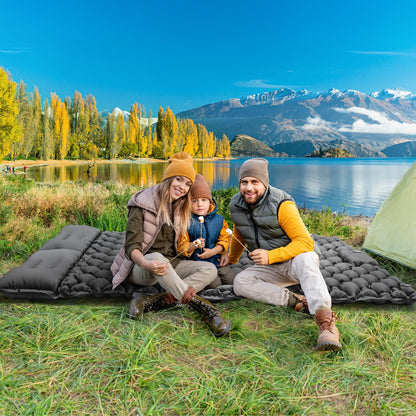 YITAHOME self-inflating sleeping pad for 2 people, 195x120, ultralight camping air mattress with built-in pump and pillow. Comes with carrying bag and foot pump for travel. (Dark Grey)
