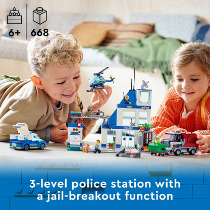 LEGO City Police Station with police car, garbage truck, and helicopter & City Mobiles Police Dog Training, police car toy with trailer