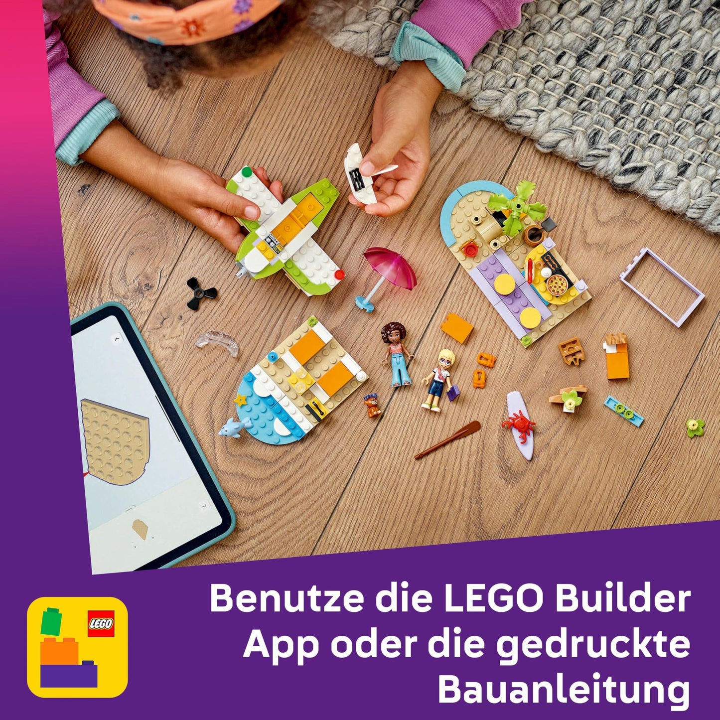 LEGO Friends Creative Suitcase, building toy, building and play set for role-playing, gift for girls from 5 years old, 2 minifigures of characters, animal figures, 1 dog and 1 dolphin 42672