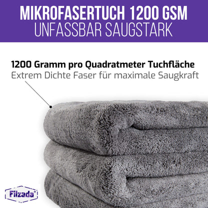 Filzada® 5x Gentle Microfiber Towel for Cars with 1200 GSM - Incredible Absorbency and Lint-Free Thanks to Extremely Soft Microfiber - Car Polishing Cloths for Professional Auto Care in 42x48cm (3)