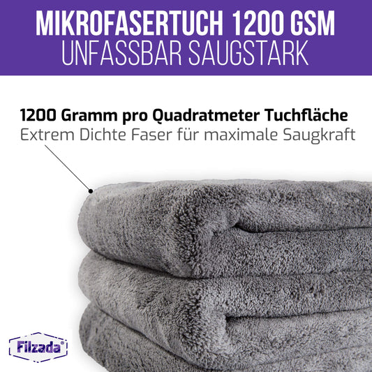Filzada® 5x Gentle Microfiber Towel for Cars with 1200 GSM - Incredible Absorbency and Lint-Free Thanks to Extremely Soft Microfiber - Car Polishing Cloths for Professional Auto Care in 42x48cm (3)