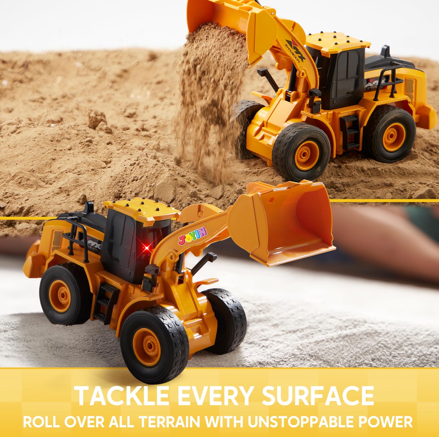 JOYIN Remote Control RC Excavator Tractor Truck with Light and Sound 2.4G Front Loader Construction Toy Birthday Gift for Boys 6 7 8 9 10 11 years