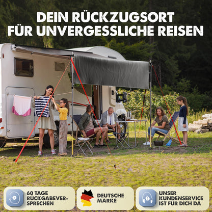 LAINFELD awning for car | 2.2 x 2.5 m sunshade with 3 x keder and 2 x telescopic pole | sunshade camping bus awning car camper keder