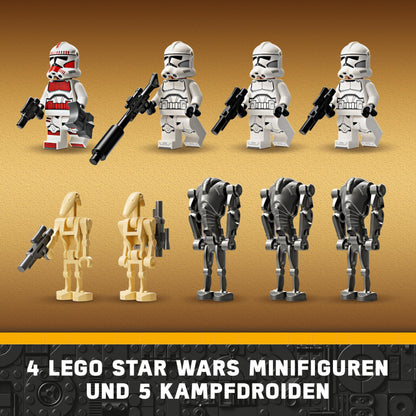 LEGO Star Wars Obi-Wan Kenobi's Jedi Starfighter, buildable toy with Tauntaun and Star Wars Clone Trooper & Battle Droid Battle Pack, kids toy with buildable Speeder Bike.
