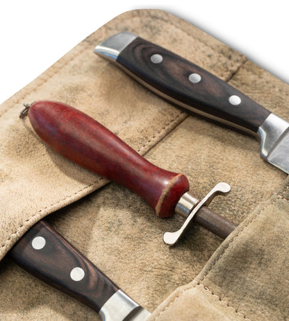 Angus Stoke knife bag Chef knives - Premium Leather Chef knife roll large - Knife bag for chefs - Chef bag Noah (Beige-Antique)