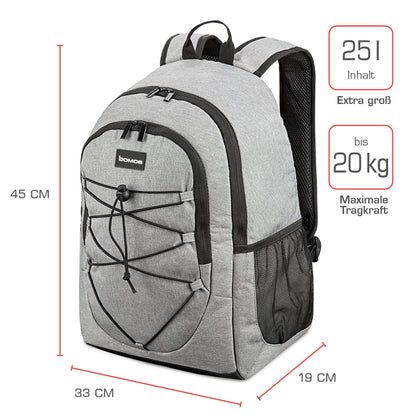 bomoe Cooler Backpack 25L - Outdoor backpack with 16h cooling function - Beach backpack with plenty of pockets to store items - Insulated cooler backpack - Grey cooler backpack - IceBreezer KR45