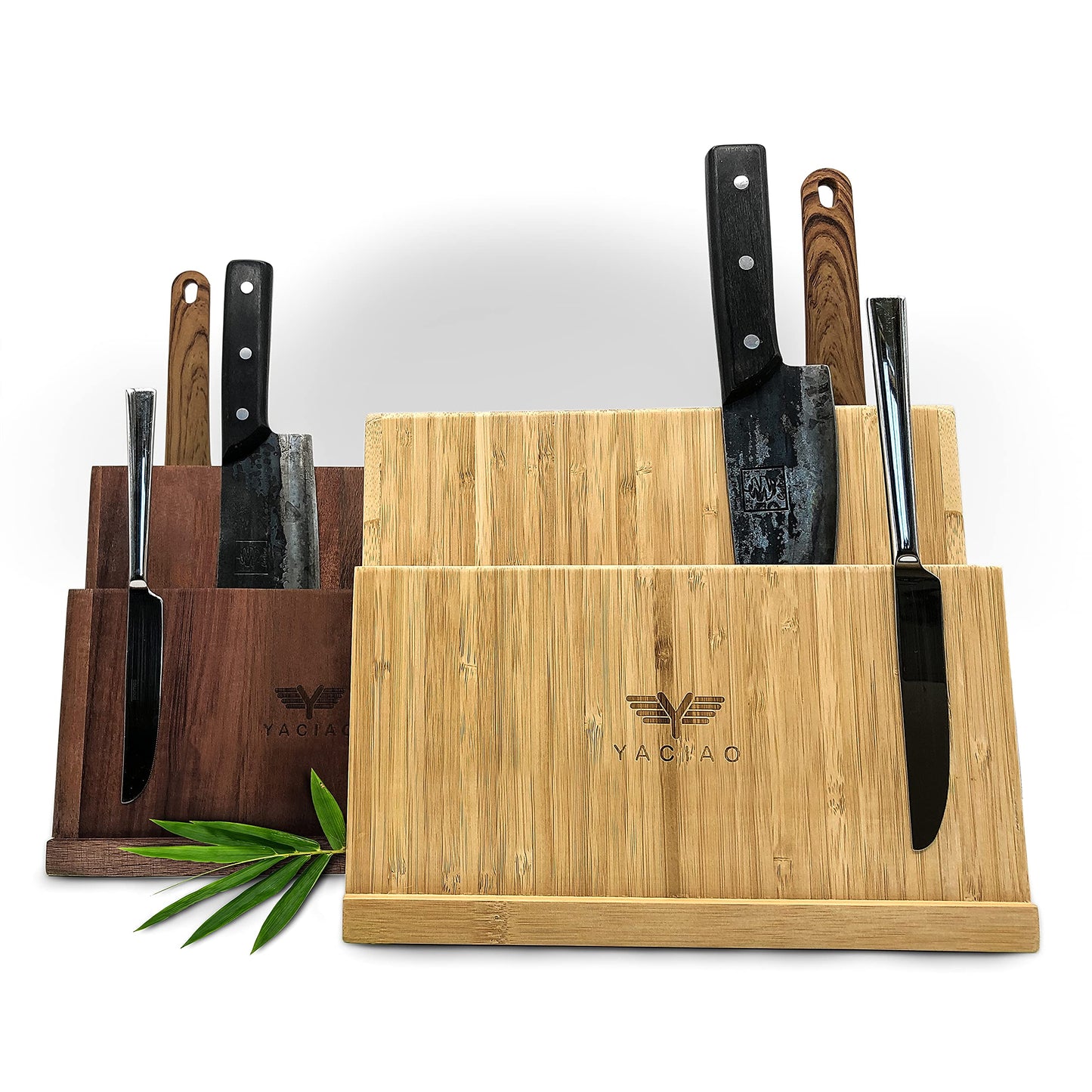 YACIAO magnetic bamboo knife block - 2in1 knife block without knives & kitchen container - Magnet, magnetic - magnetic knife block, Kitchen Organizer, empty knife block.