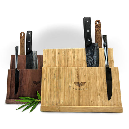 YACIAO magnetic bamboo knife block - 2in1 knife block without knives & kitchen container - Magnet, magnetic - magnetic knife block, Kitchen Organizer, empty knife block.