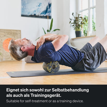 BLACKROLL® STANDARD foam roller (30 x 15 cm), fitness roller for self-massage of back and legs, effective massager for functional training, medium hardness, Made in Germany, Black/Yellow