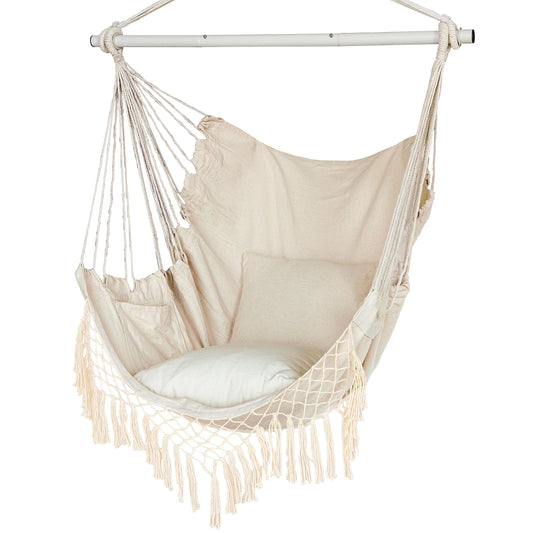 Hanging chair for outdoor, hanging chair for indoor with 2 pillows, hanging chair without stand up to 150 kg, swing chair for adults, hanging seat for indoor, outdoor, bedroom, and garden.