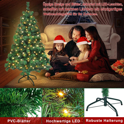 Artificial Christmas tree with lighting 180 warm white LEDs including metal stand 367 tips, PVC Christmas tree for Christmas decoration reusable (150cm, Green PVC+LED)