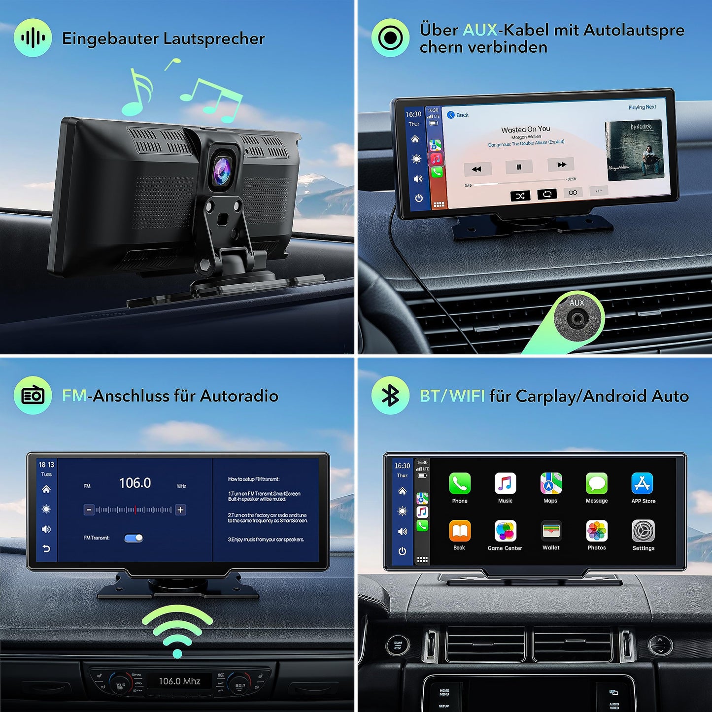 Lamto Wireless Apple Carplay & Android Auto receiver with 2K dashcam Front, 1080P rear camera, 9.26-inch touchscreen Wireless Carplay with Siri/Bluetooth 5.0/FM/AUX/Mirror-Link/64G SD card