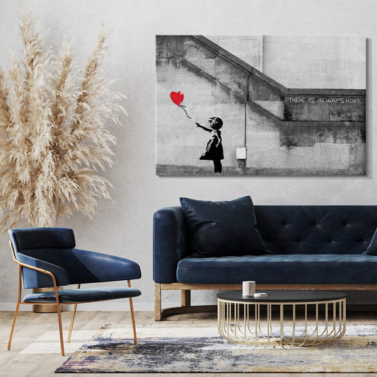 Printed Paintings Canvas (100x70cm): Banksy - Balloon Girl, girl with balloon always hope S
