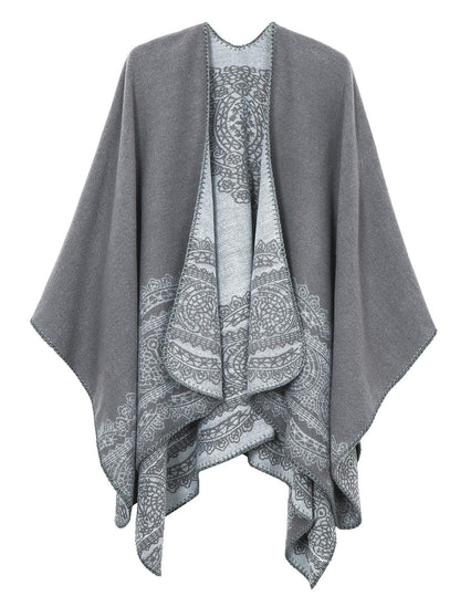 EXCHIC Women's Warm Open Front Knit Scarves and Wraps Floral Elegant Cardigans Poncho Cape Coat Jacket (Gray-91)