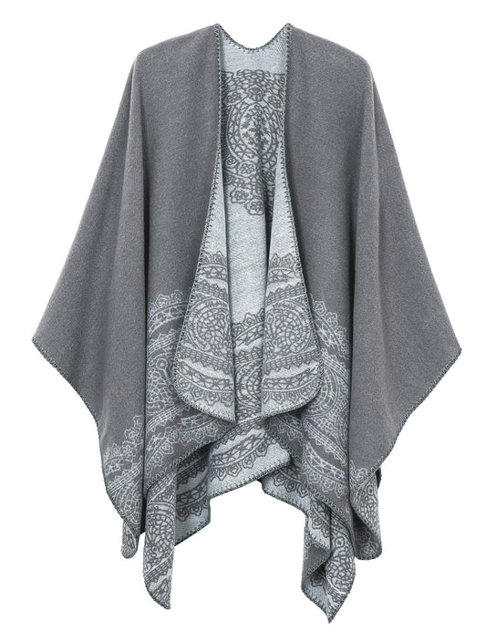 EXCHIC Women's Warm Open Front Knit Scarves and Wraps Floral Elegant Cardigans Poncho Cape Coat Jacket (Gray-91)