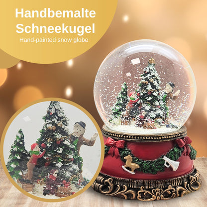 Snow globe decorate Christmas tree | base red with fir garland | with music box | shake ball Christmas decoration | W: 10 cm H: 14 cm | 20272