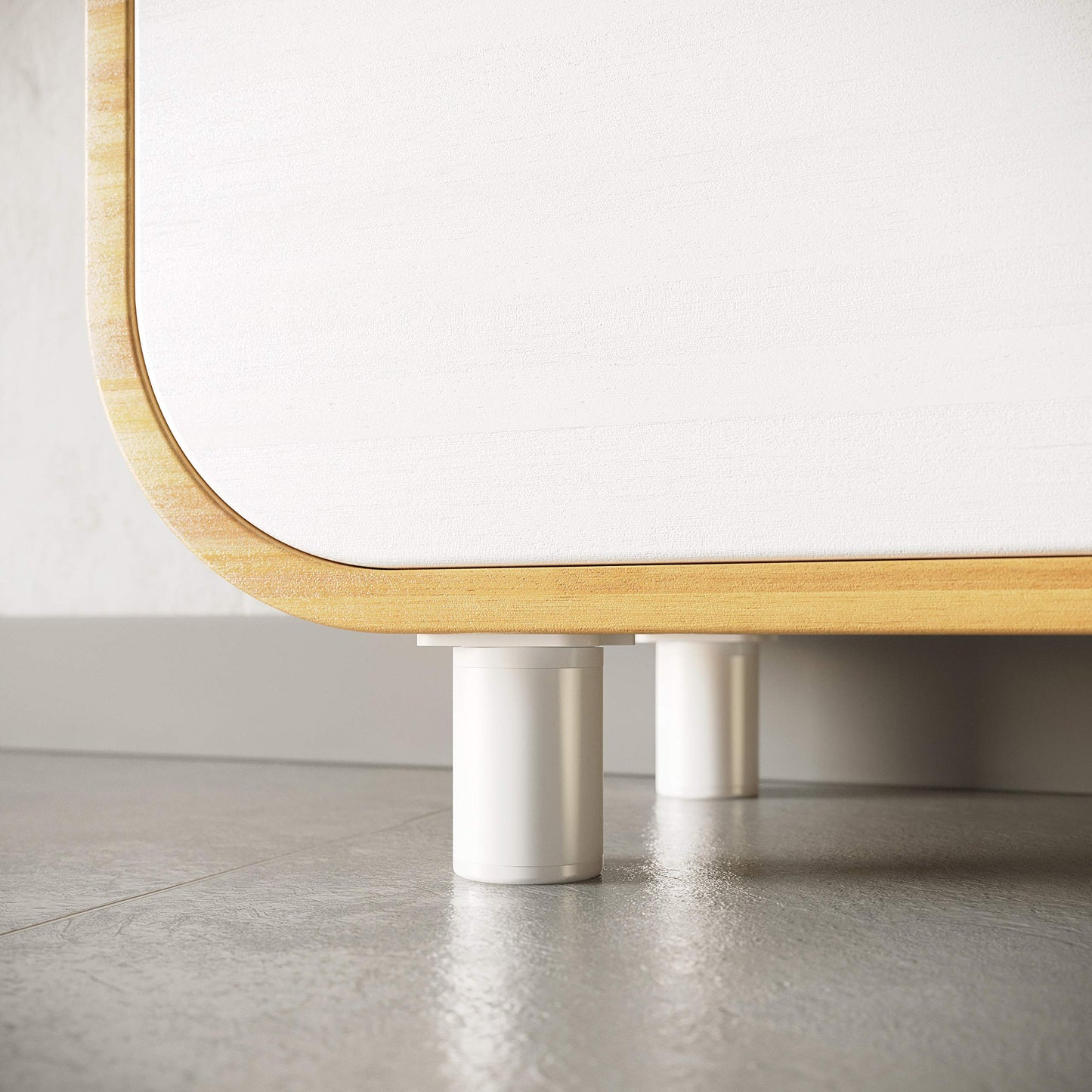 Sossai Adjustable Furniture Legs MFR1, 8-piece set, white, 100mm tall, round profile, perfect for cabinets and storage furniture.
