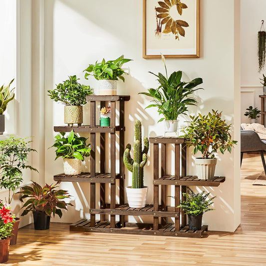 Yaheetech Wooden Plant Stand, Flower Rack Outdoor, 6-Tiered Flower Shelf, Multi-layered Plant Stand Wooden Shelf 120.5x25x96.5 cm, Flower Holder for Garden Living Room Balcony Indoor