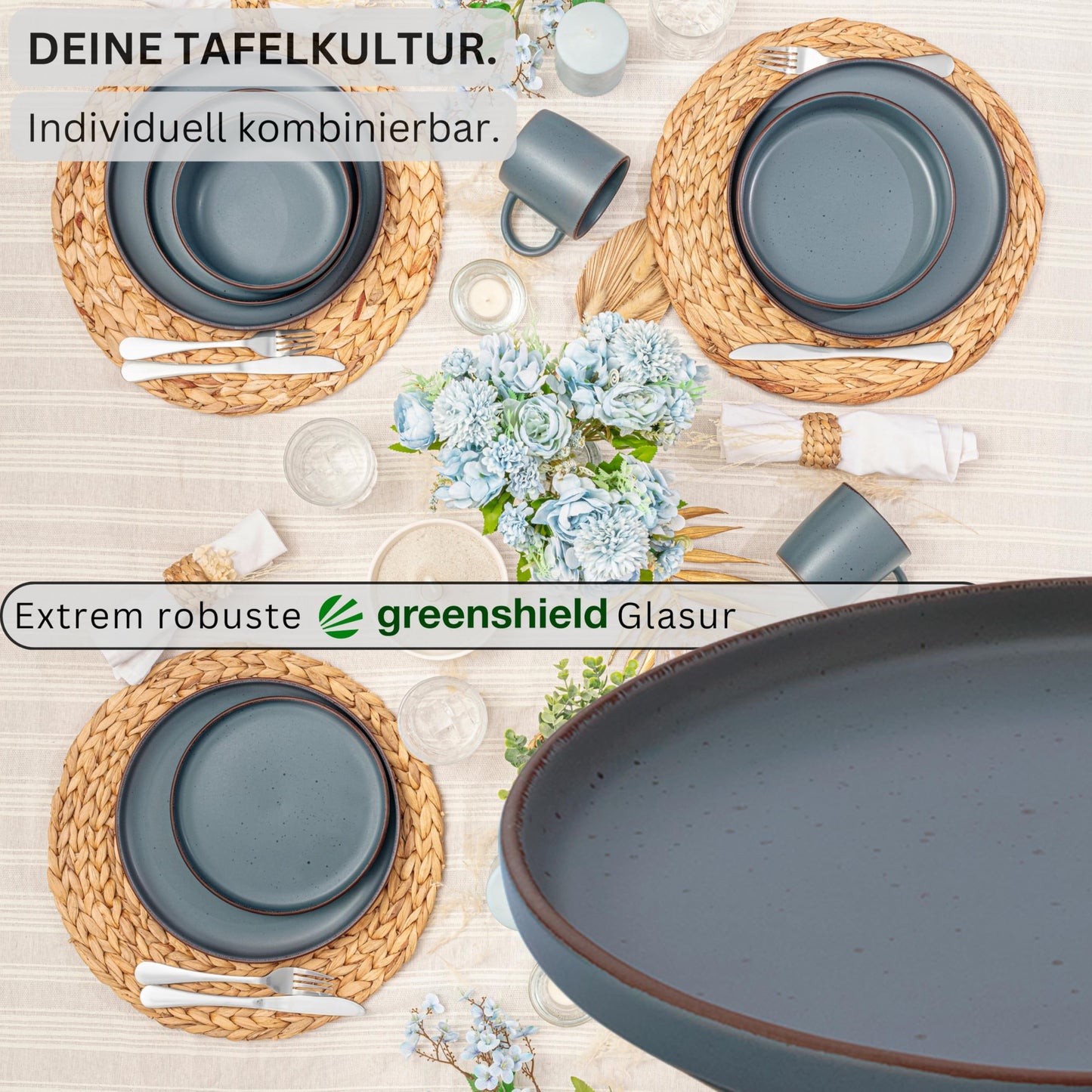 Singer Bombay Graphite | Dessert plates set of 4, Stoneware breakfast plates for 4, Cake plates small plates dishwasher safe microwave safe, Stoneware dinnerware grey blue | VALUE COLLECTION
