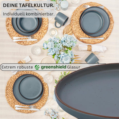 Singer Bombay Graphite | Dessert plates set of 4, Stoneware breakfast plates for 4, Cake plates small plates dishwasher safe microwave safe, Stoneware dinnerware grey blue | VALUE COLLECTION