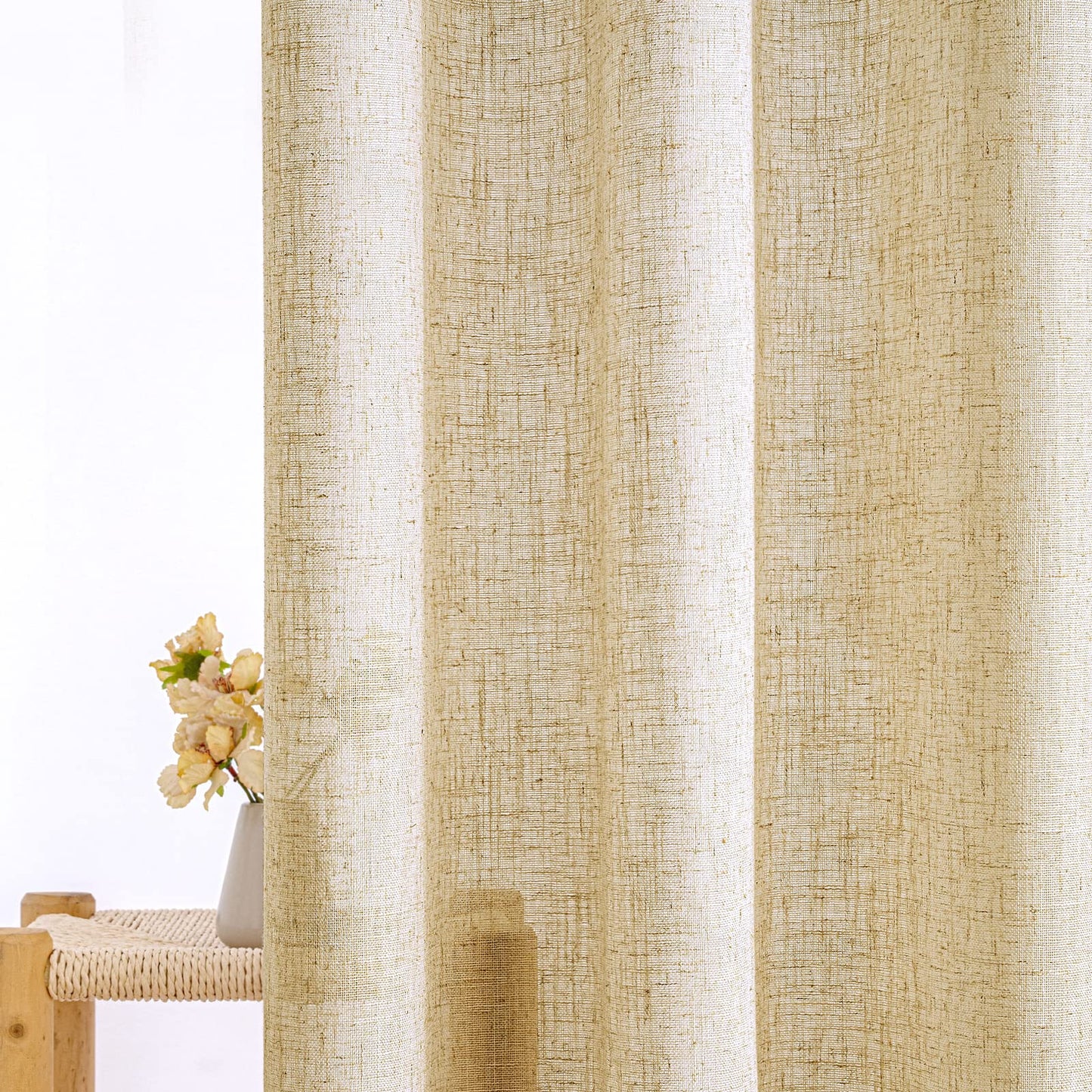 EMEMA curtains Linen curtain with eyelets Voile curtain Linen look Modern semi-transparent for living room decorative curtain children's room tab top curtain kitchen curtains 2 pieces set 140x215cm (WxH) Beige