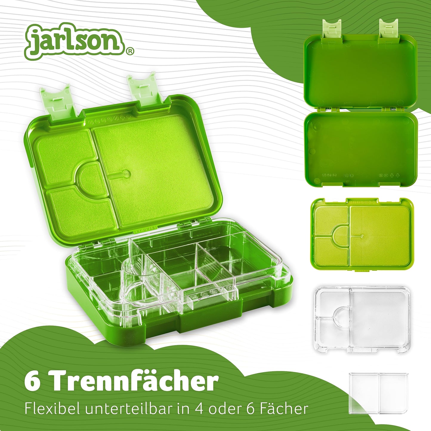 Jarlson® kids' lunch box with compartments - TONI lunchbox - leak-proof bento box for kindergarten and school - for girls and boys | snack box (dinosaur)