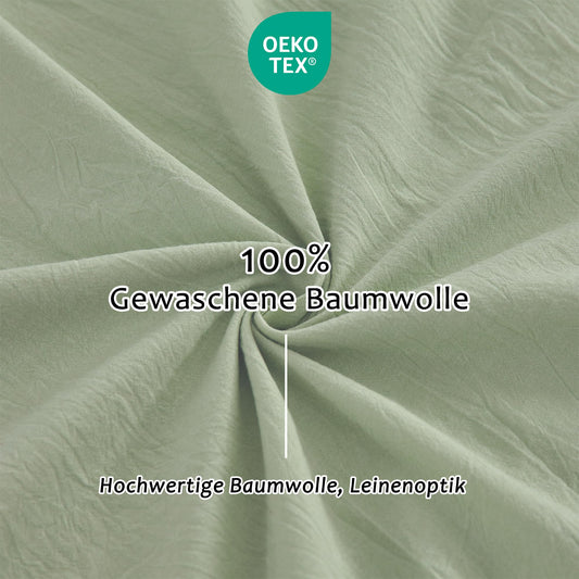 TOCOMOA 50x50 cm pillowcase set of 2 - 100% washed cotton pillowcases Oeko-TEX certified, linen look and breathable pillow cover, light green pillowcase with zipper.