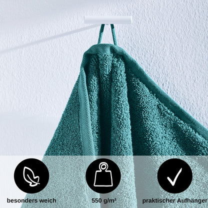 LOOKS BY WOLFGANG JOOP 2X Bath Towel 70x140 cm – 100% Cotton Double Pack Luxury Bath Towels with Hanger & Logo Embroidery, Set of 2 Large Towels in turquoise