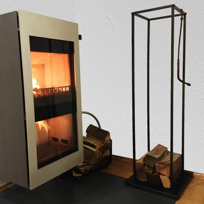 Indoor Heroes Minimalist Design Firewood Rack made of matte black painted metal Height 115 cm Firewood Shelf Firewood Stand Firewood Rack