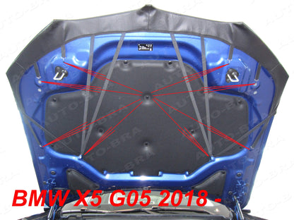 AB3-00478 Carbon Optic Car Bra compatible with BMW X5 G05 X6 G06 model year 2018 and above. Hood bra for protection against stone chips. Tuning accessory.