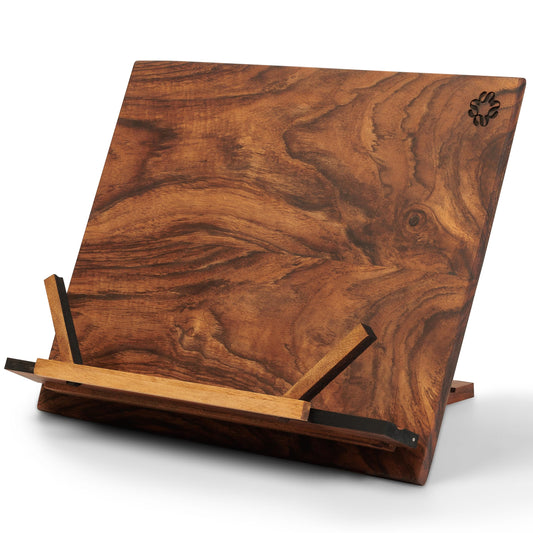 TILISMA - Handcrafted wooden cookbook stand - Walnut wood book holder for hands-free reading - Recipe and cookbook stand for the counter - Unique shelf holder - Kitchen book accessory
