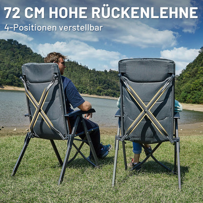 TIMBER RIDGE 2-person Camping Chair Foldable Compact Folded Size Camping Chair 150kg High Backrest with 4 Adjustable Positions with Bag Aluminum Recliner for Garden Balcony RV Grey