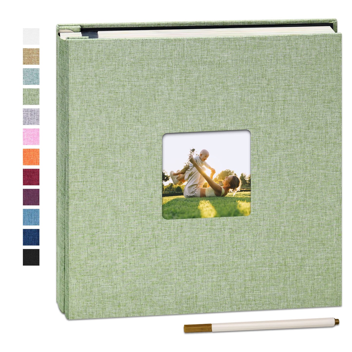 Yopih self-adhesive 4x6 photo album for self-customization, large linen album with 60 white pages, perfect for weddings, anniversaries, birthdays. Comes with a pen, 13x13in.