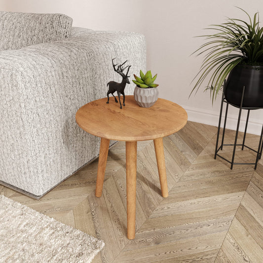 Gozos Oviedo Round Coffee Table, Stylish solid beech wood side table with easy assembly - Solid living room table - Vintage sofa table Ø 40 cm.