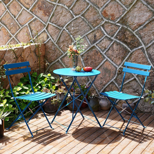 Grand patio Bistro Set 3 Piece, Garden Furniture Set, Seating Group with 2 Chairs and 1 Table, Premium Steel, Folding, Balcony Set for Yard, Garden, Outdoor (Peacock Blue)